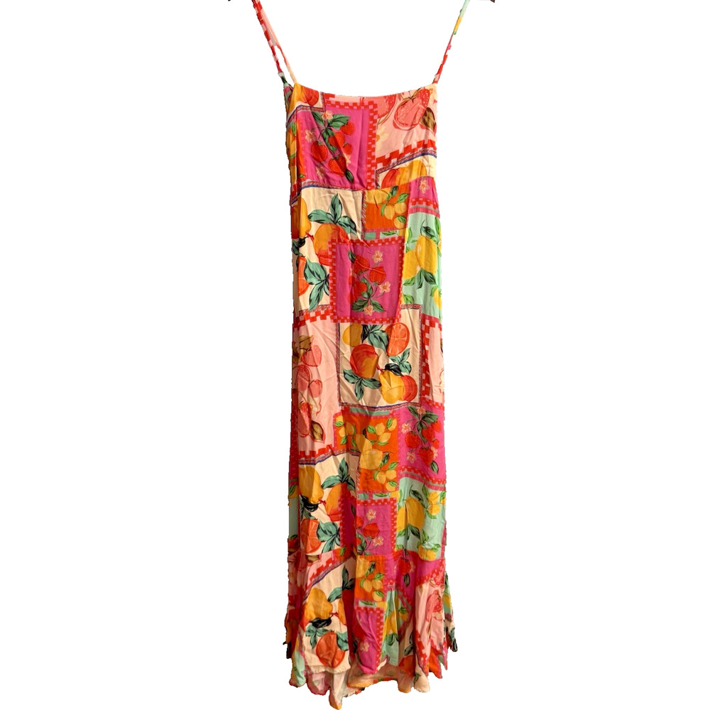 PaperHeart Fruit Maxi Dress Boho Open Tie Back Resort Summer XS